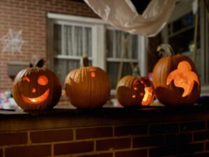 Jack-o-lanterns glowing.